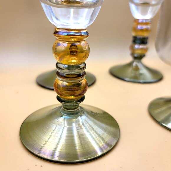 Set Of 4 Handblown Wine or Water Glasses Goblets Multicolor Beaded Stems dh900 - Picture 3 of 9